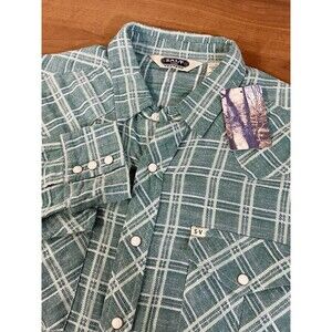 Salt Valley Western Shirt Mens Medium Pearl Snap Flannel Cowboy Green NWT